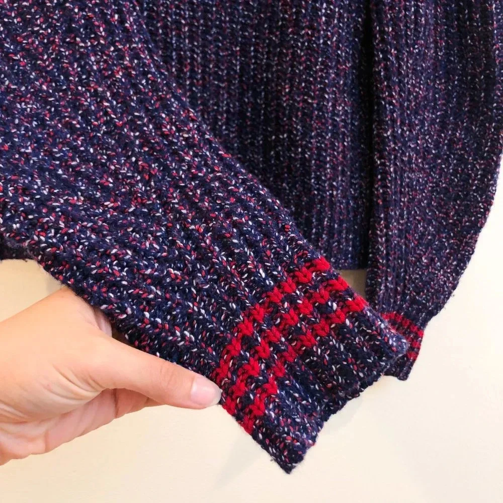 Rag & Bone Merino Wool Blend Blue Red Striped Tight Knit Pullover Sweater XS - Picture 4 of 12